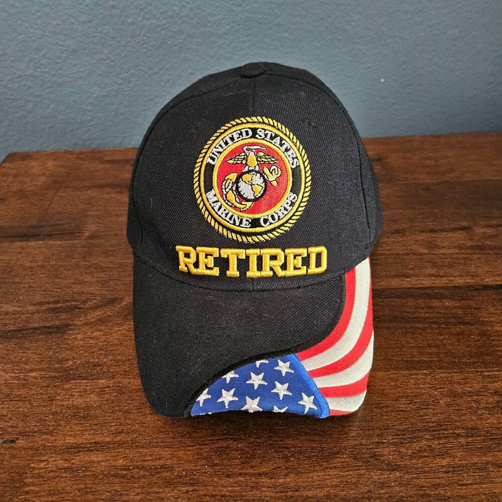 United States Marines Corps Retired Hat Adjustable Cap USMC US Flag Licensed
